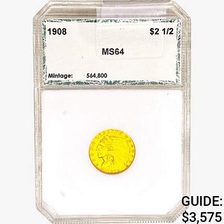 1908 $2.50 Gold Quarter Eagle PCI MS64 
