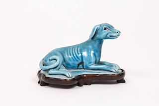 Chinese Sea Dog Porcelain Figurine w/Blue Glaze
