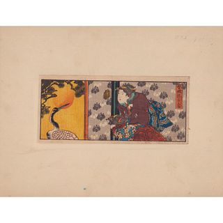 Japanese Woodblock Bijin-Ga Print, Geishas and Crane
