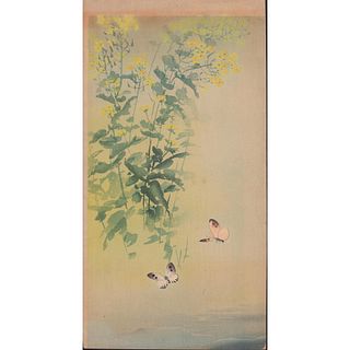 Japanese Woodblock Print, Butterflies and Nanohana