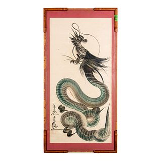 Japanese Ippitsuryu Sumi-e Ink Dragon Painting