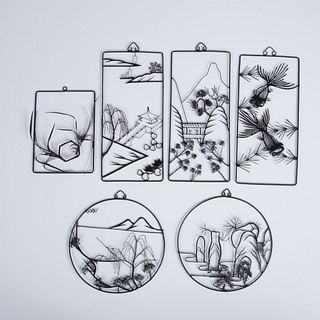 6pc Vintage Japanese Wire Silhouette Wall Art