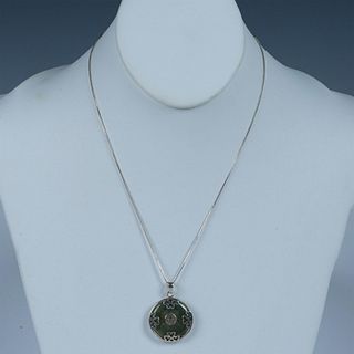 Asian Sterling Silver & Jade Medallion Pendant Necklace