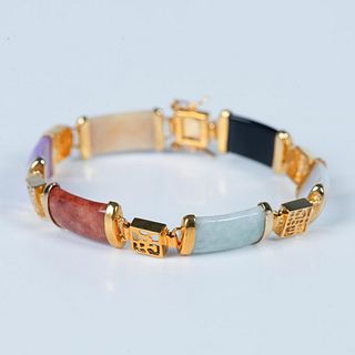 Chinese 14K Gold Multi-Colored Gemstone Bracelet