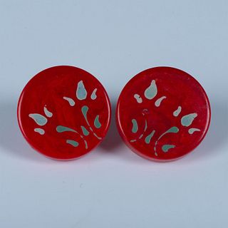 Red Asian Floral Clip-On Earrings