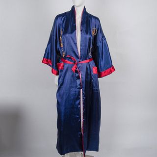 Asian Embroidered Reversible Kimono Robe with Sash
