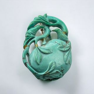 Chinese Carved Turquoise Pin Pendant