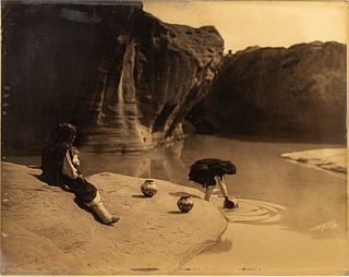 Edward S. Curtis (American, 1868-1952) Orotone Ca. 1904, "At the Old Well of Acoma", H 11" W 14"