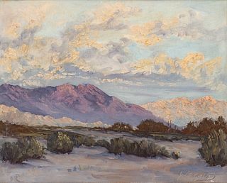 John William Hilton (American, 1904-1983) Oil on Canvas Board, Ca. Mid 20th C., "California Desert Landscape", H 12" W 16"