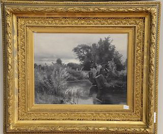 William Edward Plimpton (1857-1940), oil on canvas, black and white landscape, signed lower left: W.E. Plimpton 1882, 11" x 1