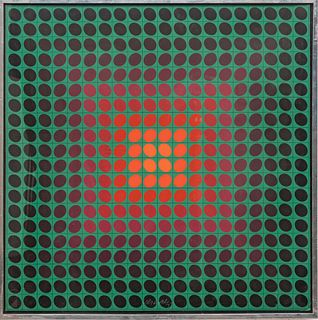 Victor Vasarely (French/Hungarian, 1906-1997) Serigraph in Colors on Paper "CTA 102 No. 4", H 27.6" W 27.6"