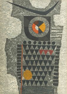 Fumio Fujita (Japanese, B. 1933) Woodblock Print, Ca. 1964, "Armor A", H 21" W 15"