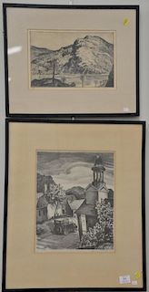 Large group of prints and sketches to include Thomas Cook engravings after William Hogarth, Max Kuehne etching, and Harry Wic