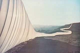 Christo And Jeanne-Claude (American) Offset Lithograph 1970-72, "Running Fence, Sonoma And Marin Counties, Califiornia", H 24.5" W 38.5"