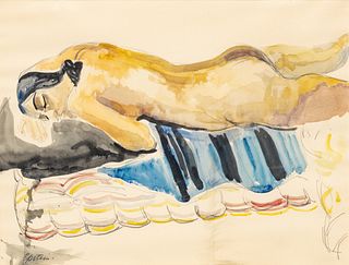 Jacob Epstein (American/British, 1880-1959) Watercolor And Graphite on Paper, "Reclining Nude", H 16.75" W 22.25"