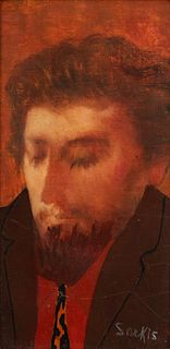 Sarkis Sarkisian (American, 1909-1977) Oil on Canvas, Laid to Wood Panel "The Poet (Young Man with Beard)", H 10.25" W 4.8"