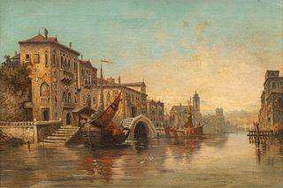 George Edwards Hering (British, 1805-1879) Oil on Canvas, Ca. 1840-1860, "View of the Grand Canal, Venice", H 12.5" W 20.75"