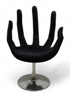 Mid-Century Modern Black Flocked Hand Formed Swivel Chair, H 36" W 26" Depth 24"