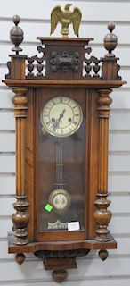 Walnut Victorian regulator clock. ht. 38in.