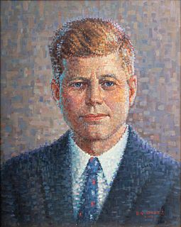 Richard Vernon Goetz (American, 1915-1991) Oil on Canvas, Portrait of John F. Kennedy, 1961, H 20" W 16"