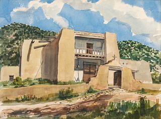 Edwin F. Jaquet (American) Watercolor And Graphite on Paper 1965, "Las Trampas, New Mexico", H 17.5" W 23.75"