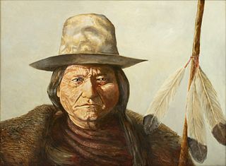 Svenn Heddi, Oil on Masonite, Ca. 1980s, "Portrait of Sitting Bull", H 18" W 24"