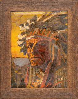 American Oil on Canvas, Ca. Mid 20th C., "Portrait of a Chief", H 14.75" W 11"