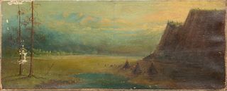 American Oil on Canvas, Ca. 19th C., "Foothills of the Rockies", H 8" W 20"