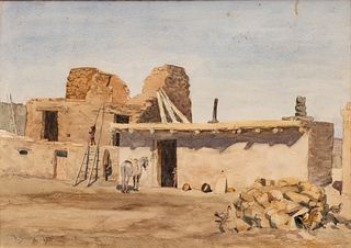 Charles Francis Browne (American, 1859-1920) Watercolor on Paper, 1895, "Old Houses at Hano", H 10" W 14"