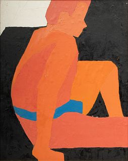 American Oil on Canvas Mounted to Masonite, "Seated Male Figure", H 30" W 24"