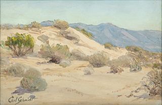 Carl Schmidt (American, 1885-1969) Oil on Artist Board, "Western Mountainscape", H 8" W 12"