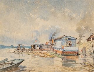 Francis Humphry Woolrych (American, 1868-1941) Watercolor on Paper, "Harbor Scene", H 8.5" W 11.25"