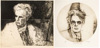 Jack Coughlin (American, B. 1932) Etchings on Wove Paper "William Butler Yeats", Group of Two Prints, H 11.75" W 13.75"