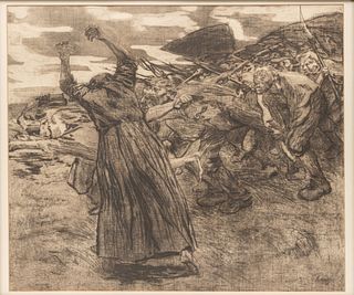 Käthe Kollwitz (German, 1867-1945) Etching, Drypoint And Aquatint on Paper, 1903, "Losbruch, from the Peasants Revolt", H 19" W 22.25"
