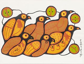 Norval Morrisseau (Canadian, 1932-2007) Serigraph on Paper, Ca. 1976, "Bird Brothers And Sisters", H 18.5" W 29.5"