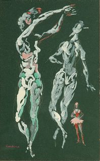 Jon Corbino (American, 1905-1964) Gouache on Paper, Three Dancers, H 7" W 4.25"