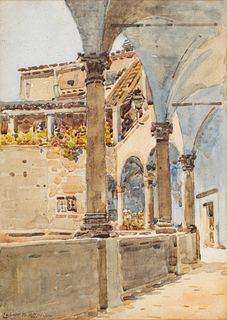 Robert Weir Allan, , 1851-42 Watercolor Ca. 1940, "Portico, Spain", H 14" W 10"