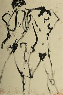 Richard Jerzy (American, 1943-2001) Gouache on Paper, Ca. 1964, "Female Nudes", H 19" W 12.5"