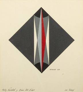 Rinaldo Paluzzi (American, 1927-2013) Acrylic on Paper, Ca. 1973, Geometric Composition, H 8" W 7"
