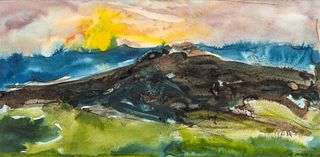 Richard Jerzy (American, 1943-2001) Watercolor on Paper, Landscape at Dusk, 1971, H 5.5" W 11.25"