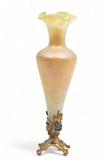 Continental European Art Glass Flower Vase Ca. 1920, H 13.5" Dia. 4"