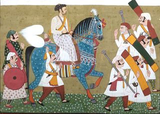 Moghul Gouache on Paper, "Salim with Procession", H 10" W 14.5"