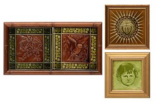 English Glazed Ceramic Tiles, Ca. 1900, H 6" W 6" 3 pcs