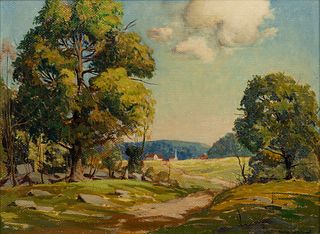Roger Wilson Dennis, (Connecticut, 1902-96) Oil on Artist Board "Summer Afternoon", H 12" W 16"