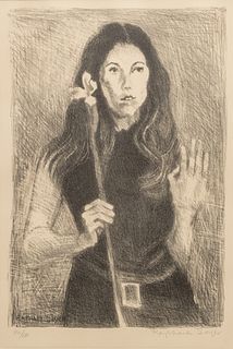 Raphael Soyer (American, 1899-1987) Lithograph on Wove Paper, Ca. 1970, "Flower Girl", H 14.5" W 10"