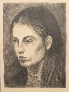 Raphael Soyer (American, 1899-1987) Lithograph on Wove Paper, "Portrait of Joan", H 14.75" W 10.5"