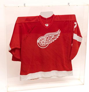 Ted Lindsay Autographed Detroit Red Wings Jersey, H 40.5" W 38.5" (Display Box)