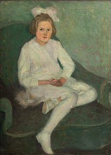Roy Gamble (American (Detroit), 1887-1972) Oil on Canvas, "Portrait of a Young Girl", H 38.5" W 27.5"