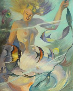 R.W. Turner, After Andrew Loomis, Oil on Canvas Board,  1950, "Underwater Fantasy", H 29" W 24"