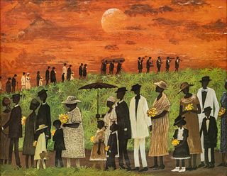 Offset Lithograph on Paperboard, New Orleans Funeral at Sunset, H 20" W 28"